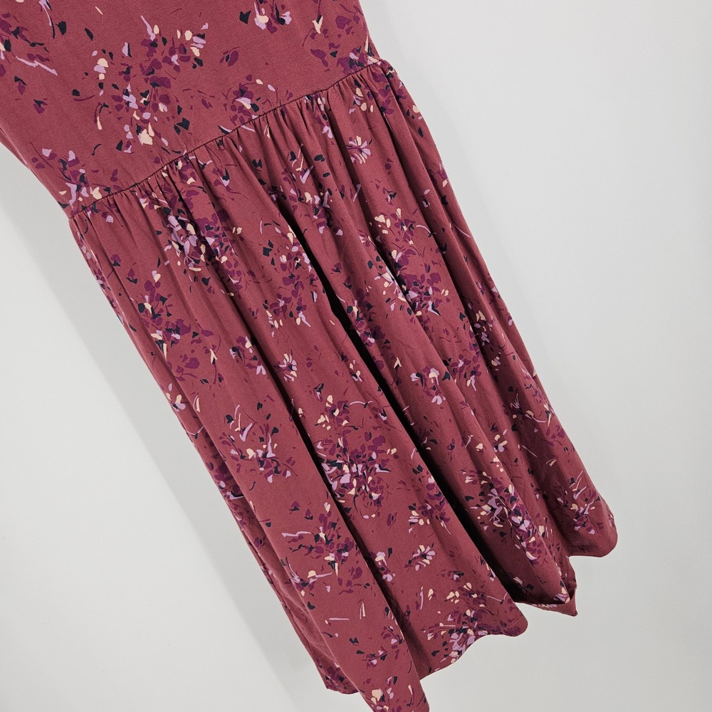 Pact Fit & Flare Crossover Dress Maroon Floral Short Sleeve Faux Wrap Mini Sz M - Picture 10 of 11